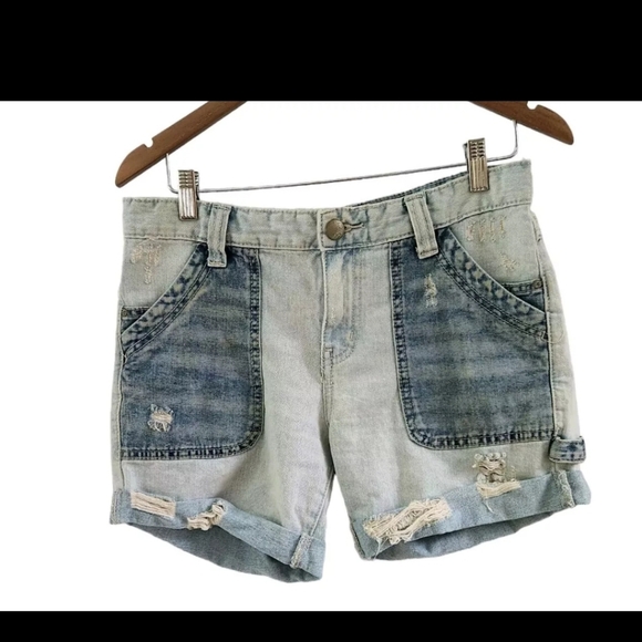 Free People Pants - Free People Two Tone Ripped Boyfriend Shorts Patchwork Destroyed Size 27